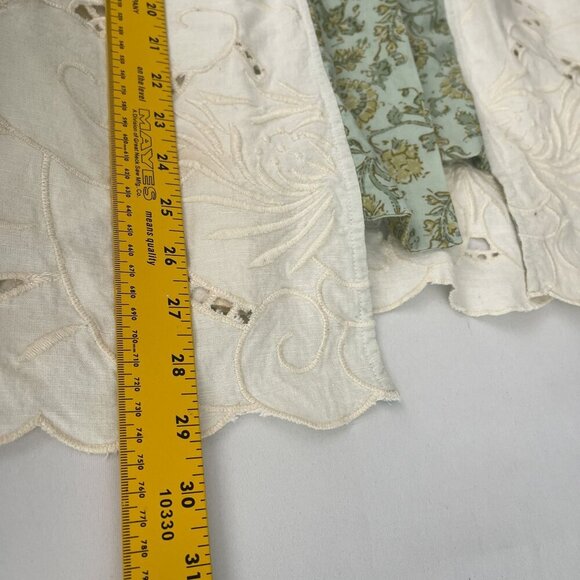 Anthropologie Floreat Boho Lace Kimono Laser Cut Linen Cotton White Green‎ OS - Picture 14 of 14